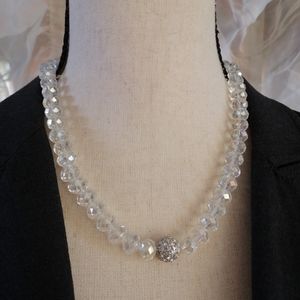 vintage sparkling Faceted ab rhinestone Beads silver tone necklace